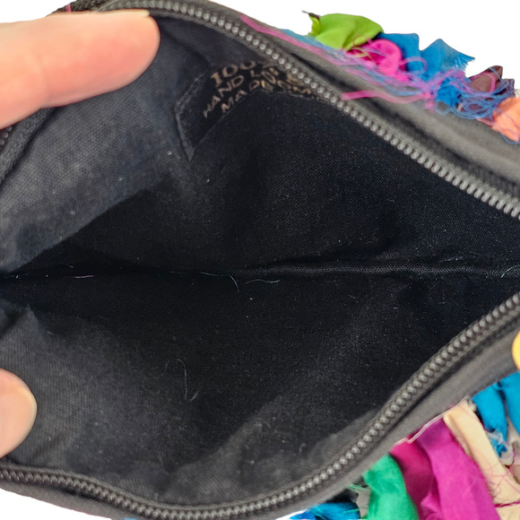 Bright multicolored silk boho evening crossbody bag purse 5 x 6.5 zip - Picture 8 of 9